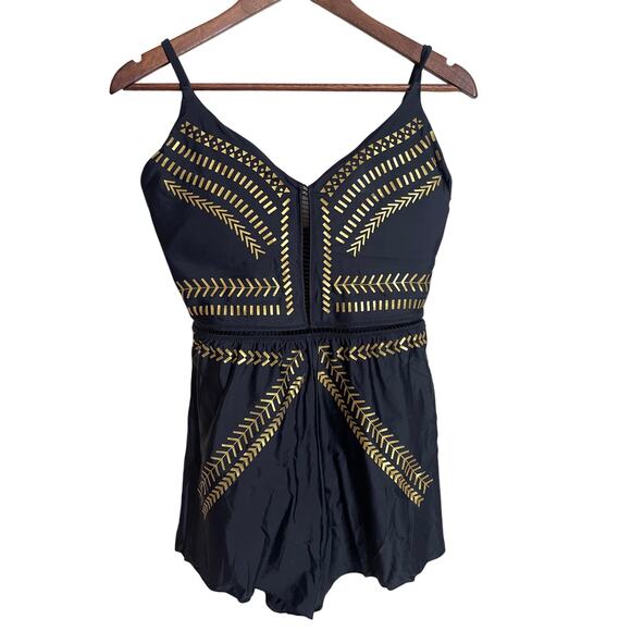 Biliblond Onepiece Overall Swim in Black Gold Womans XL NWT - Picture 1 of 13